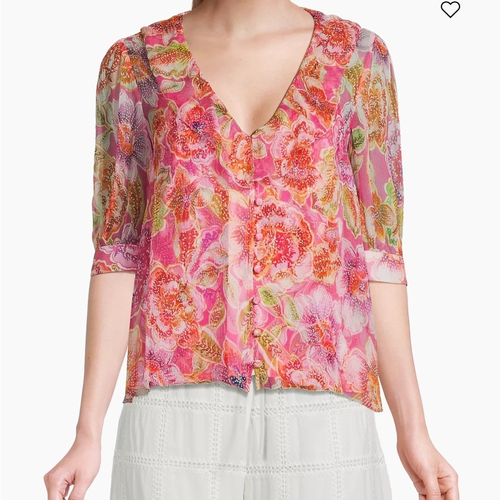 Johnny Was-Jade Collection NWT MARCIA Romantic Silk Floral Ruffle BlouseCami Set - Picture 3 of 16
